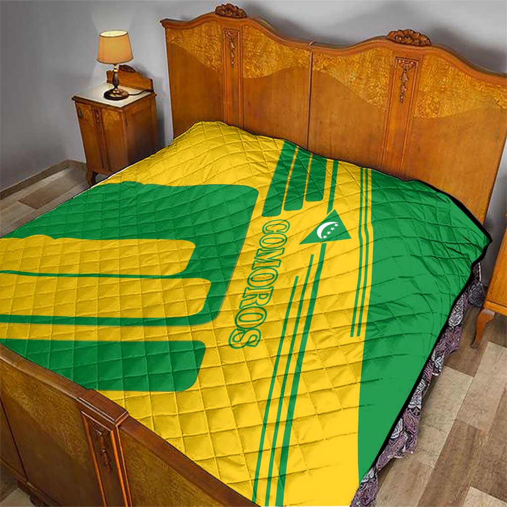 Comoros Flag Quilt with Green and Yellow Design and National Emblem