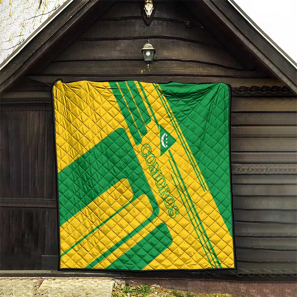 Comoros Flag Quilt with Green and Yellow Design and National Emblem