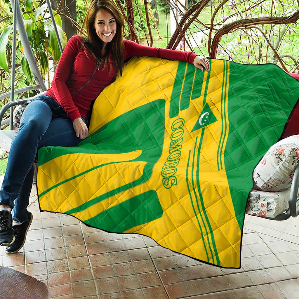 Comoros Flag Quilt with Green and Yellow Design and National Emblem