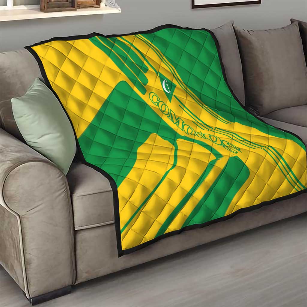 Comoros Flag Quilt with Green and Yellow Design and National Emblem