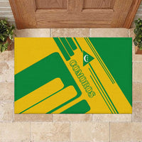 Comoros Flag Rubber Doormat with Green and Yellow Design and National Emblem