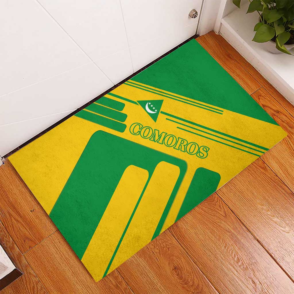 Comoros Flag Rubber Doormat with Green and Yellow Design and National Emblem