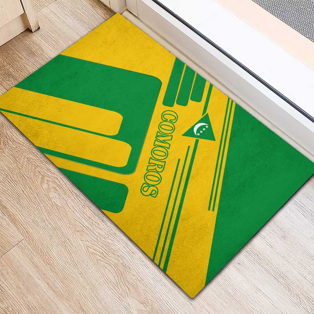 Comoros Flag Rubber Doormat with Green and Yellow Design and National Emblem