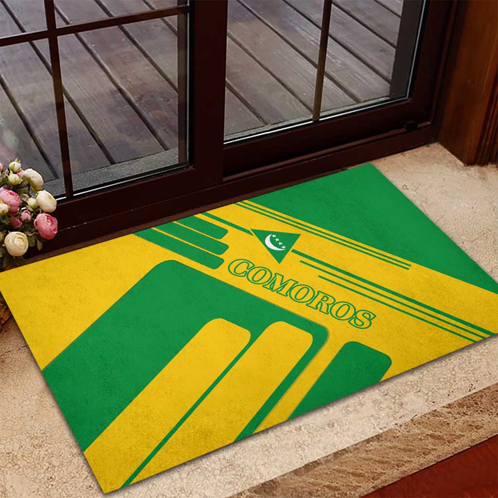 Comoros Flag Rubber Doormat with Green and Yellow Design and National Emblem