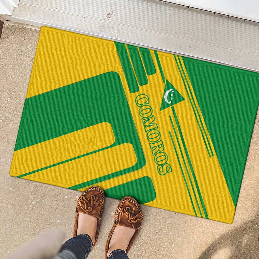 Comoros Flag Rubber Doormat with Green and Yellow Design and National Emblem