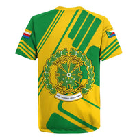 Comoros Flag Rugby Jersey with Green and Yellow Design and National Emblem