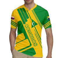 Comoros Flag Rugby Jersey with Green and Yellow Design and National Emblem