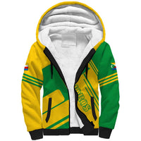 Comoros Flag Sherpa Hoodie with Green and Yellow Design and National Emblem