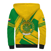 Comoros Flag Sherpa Hoodie with Green and Yellow Design and National Emblem