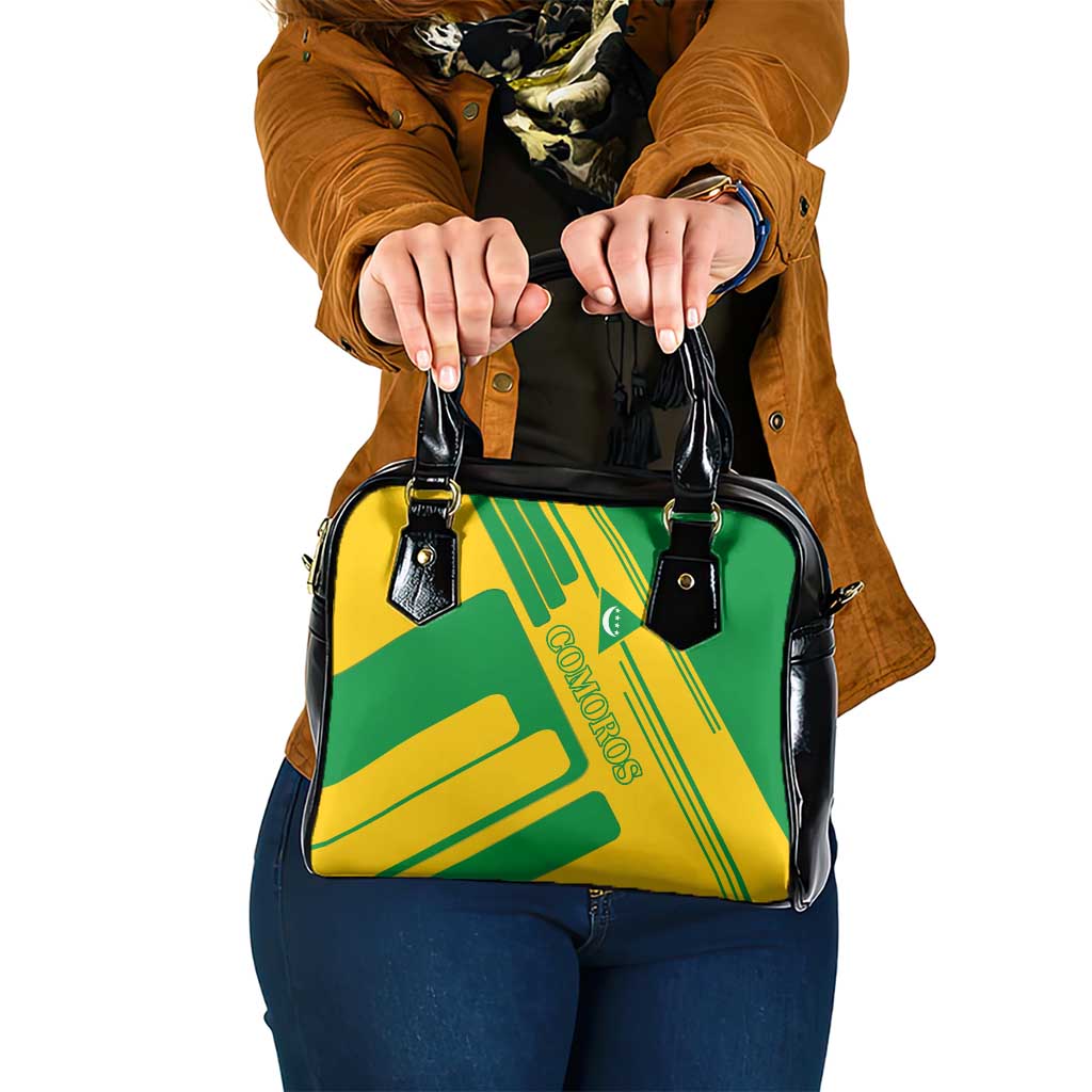 Comoros Flag Shoulder Handbag with Green and Yellow Design and National Emblem