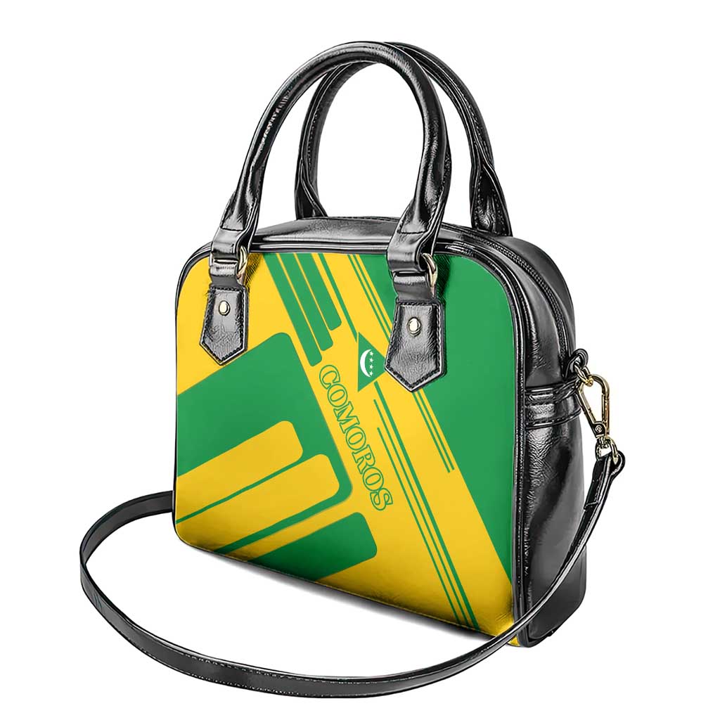 Comoros Flag Shoulder Handbag with Green and Yellow Design and National Emblem