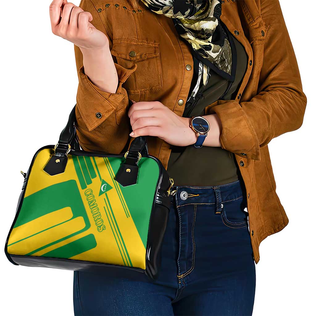 Comoros Flag Shoulder Handbag with Green and Yellow Design and National Emblem