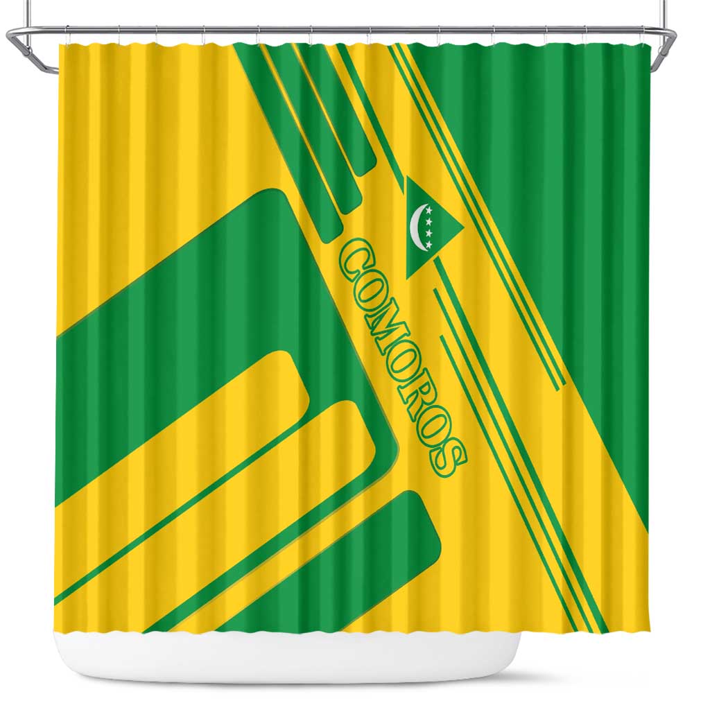 Comoros Flag Shower Curtain with Green and Yellow Design and National Emblem