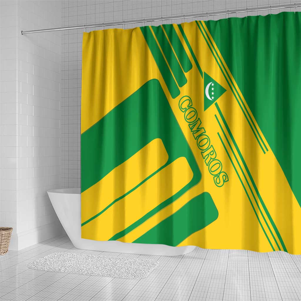 Comoros Flag Shower Curtain with Green and Yellow Design and National Emblem