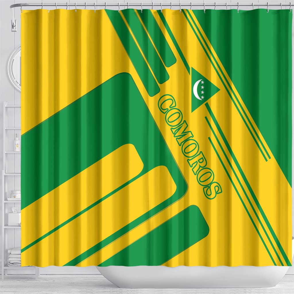 Comoros Flag Shower Curtain with Green and Yellow Design and National Emblem
