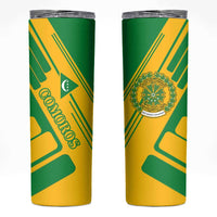Comoros Flag Skinny Tumbler with Green and Yellow Design and National Emblem