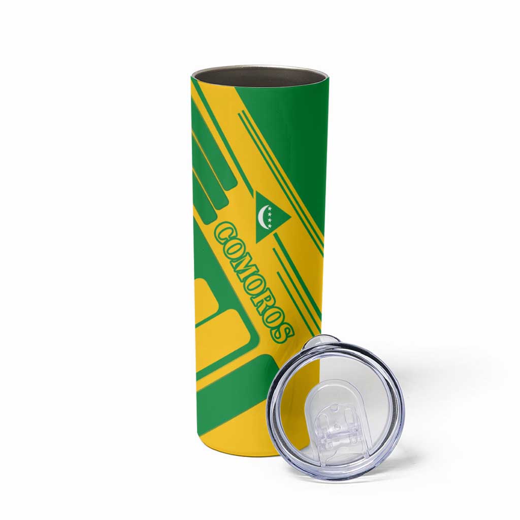 Comoros Flag Skinny Tumbler with Green and Yellow Design and National Emblem
