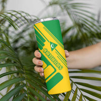 Comoros Flag Skinny Tumbler with Green and Yellow Design and National Emblem