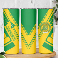Comoros Flag Skinny Tumbler with Green and Yellow Design and National Emblem
