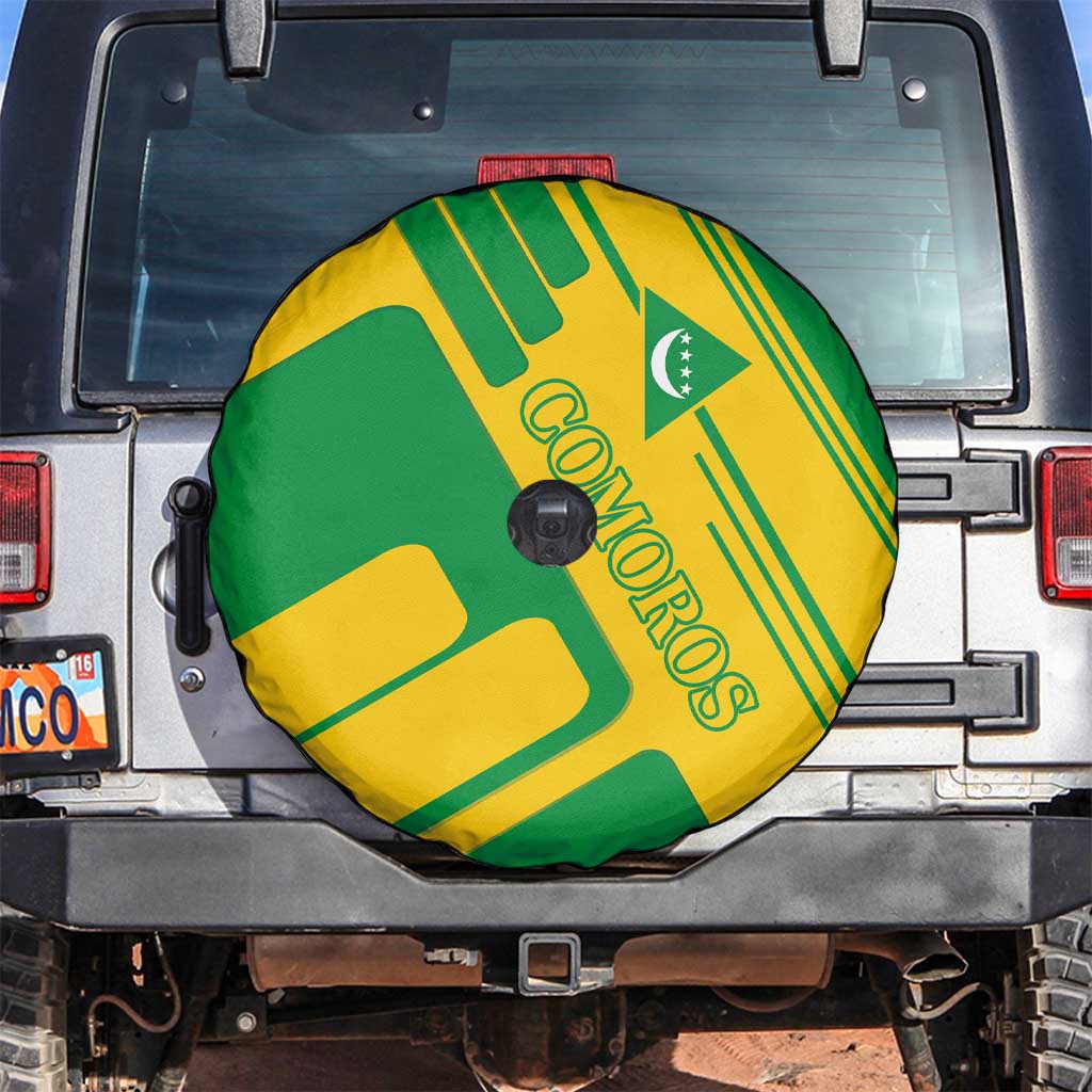 Comoros Flag Spare Tire Cover with Green and Yellow Design and National Emblem