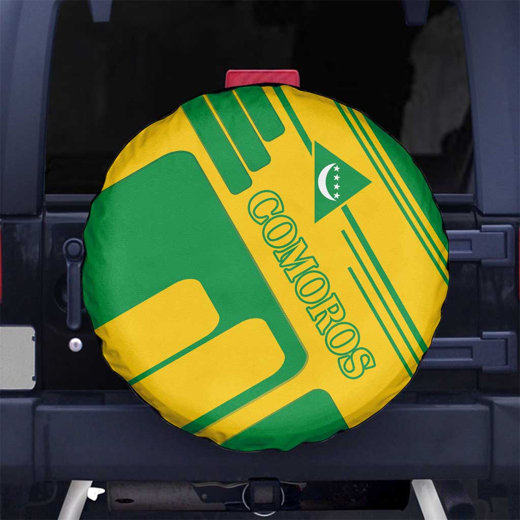 Comoros Flag Spare Tire Cover with Green and Yellow Design and National Emblem