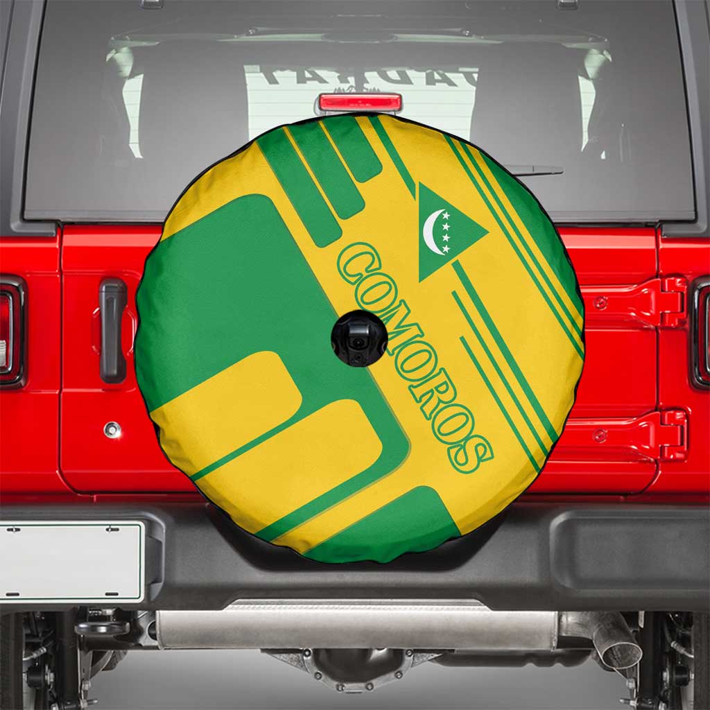 Comoros Flag Spare Tire Cover with Green and Yellow Design and National Emblem