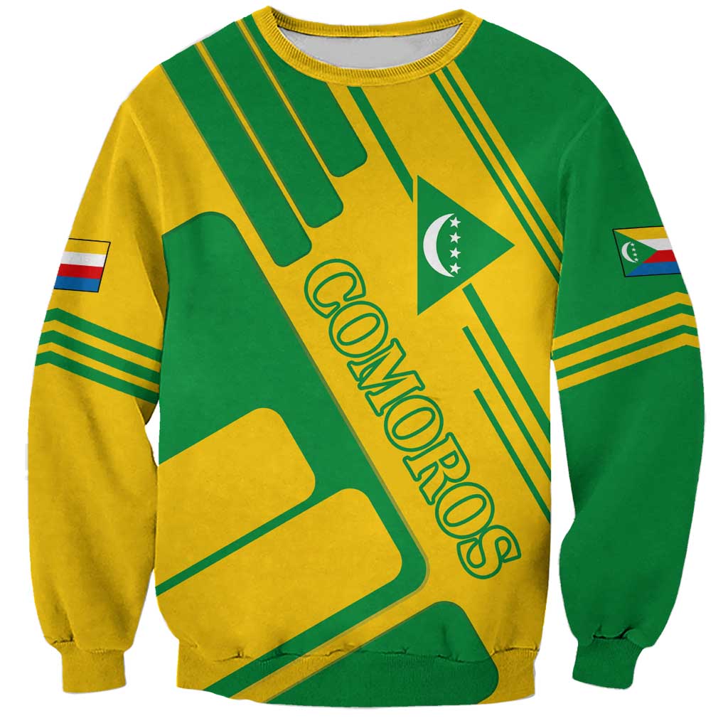 Comoros Flag Sweatshirt with Green and Yellow Design and National Emblem