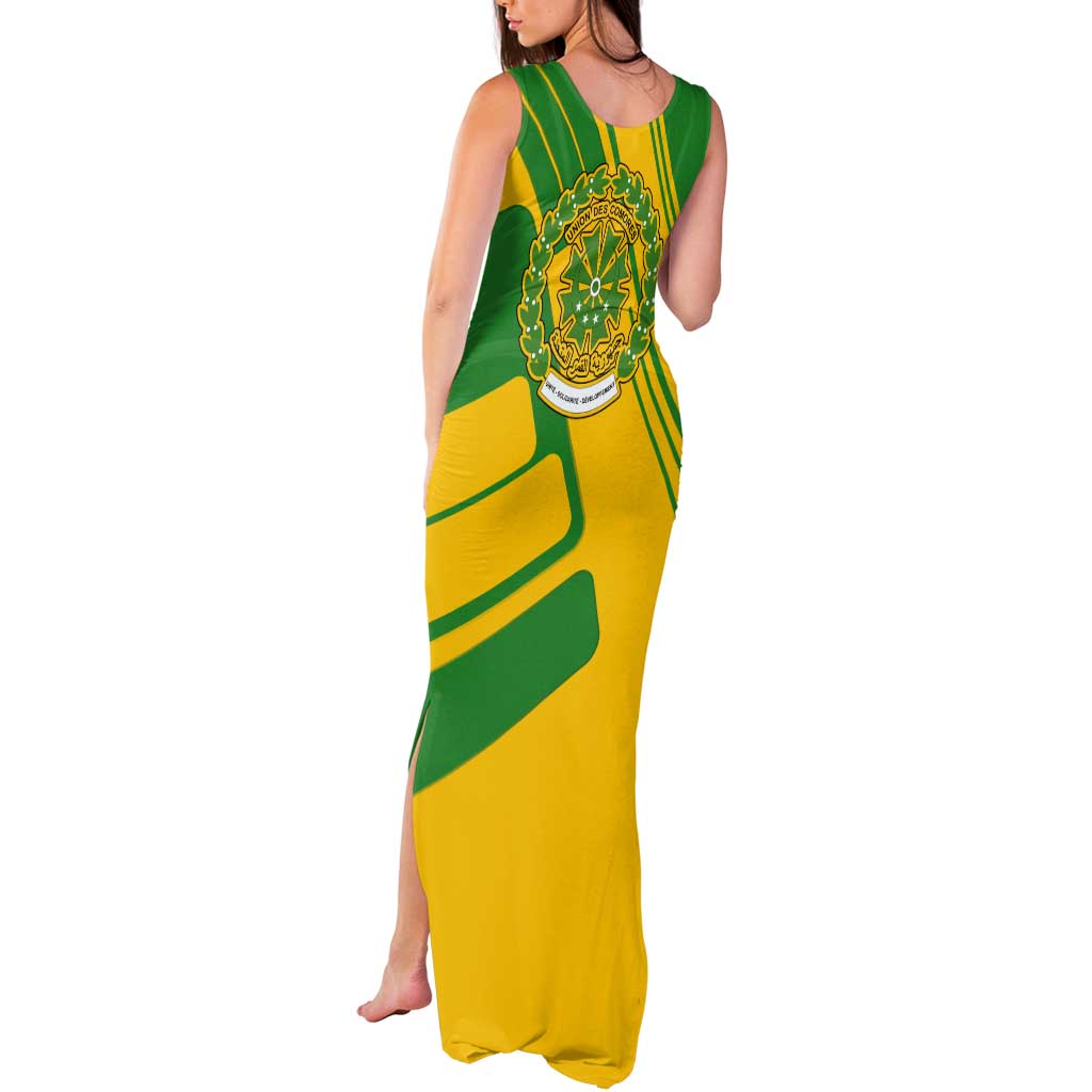 Comoros Flag Tank Maxi Dress with Green and Yellow Design and National Emblem