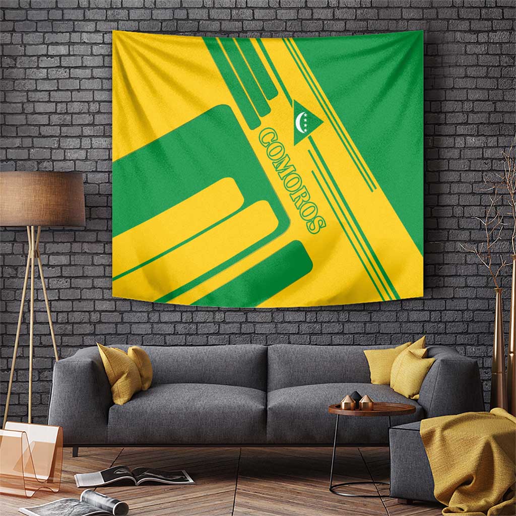 Comoros Flag Tapestry with Green and Yellow Design and National Emblem