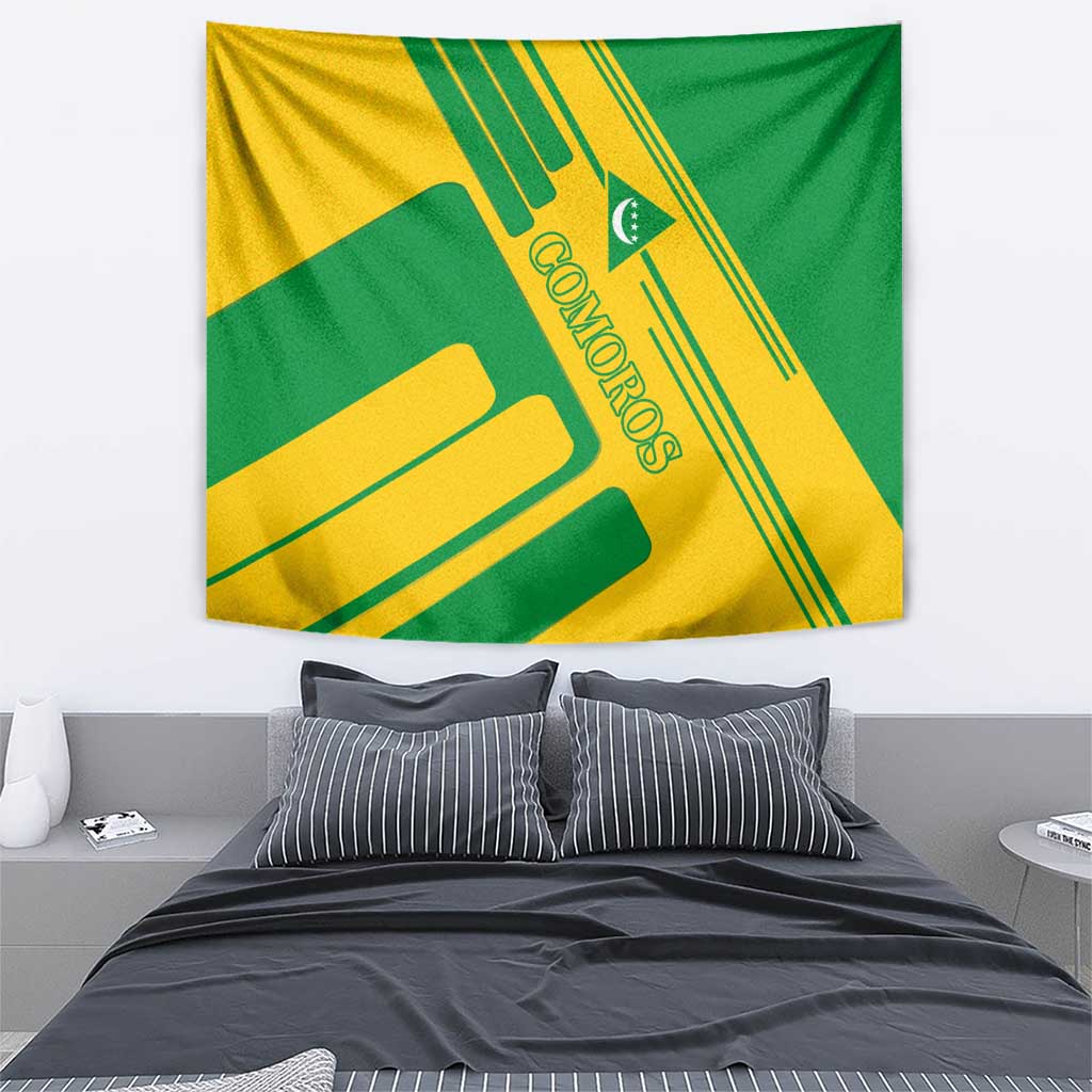 Comoros Flag Tapestry with Green and Yellow Design and National Emblem