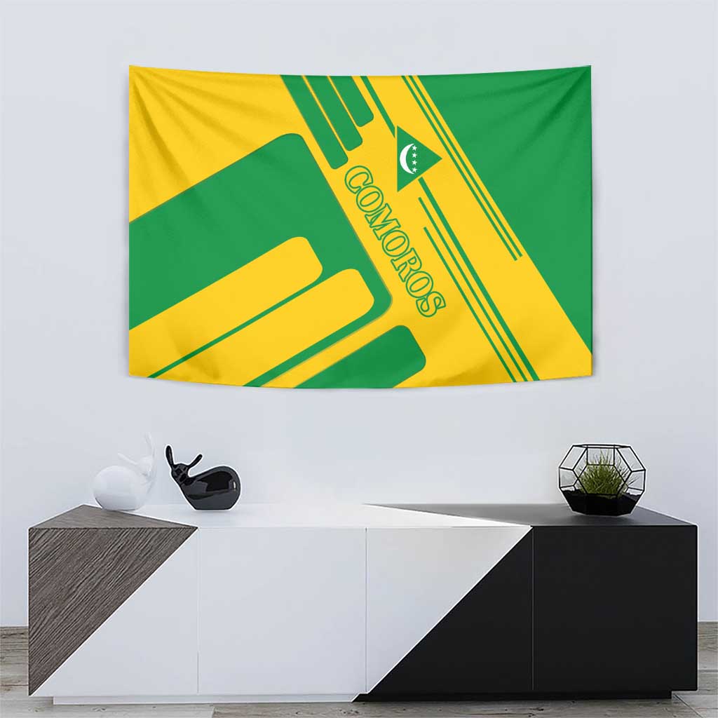 Comoros Flag Tapestry with Green and Yellow Design and National Emblem