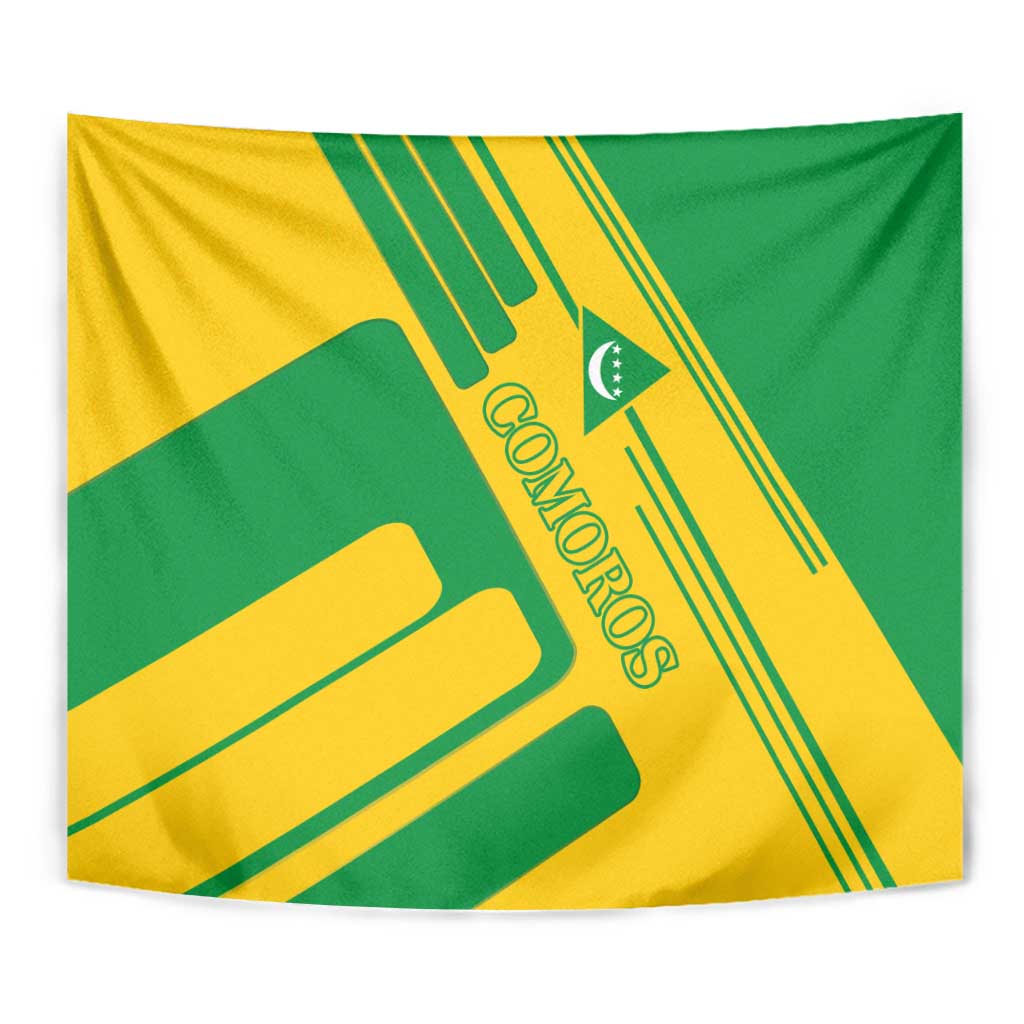 Comoros Flag Tapestry with Green and Yellow Design and National Emblem