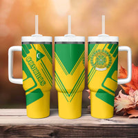 Comoros Flag Tumbler With Handle with Green and Yellow Design and National Emblem