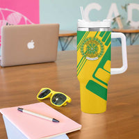 Comoros Flag Tumbler With Handle with Green and Yellow Design and National Emblem