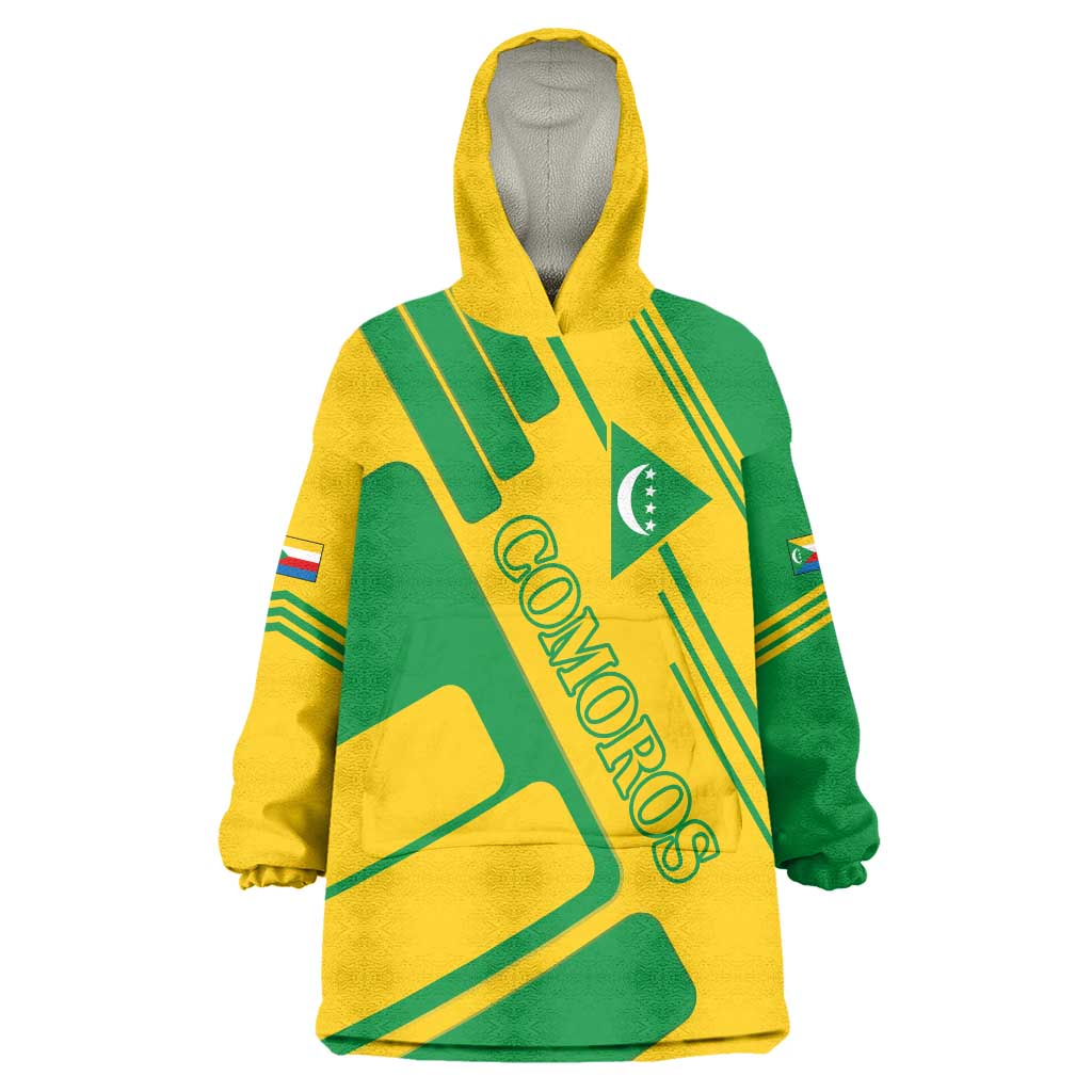 Comoros Flag Wearable Blanket Hoodie with Green and Yellow Design and National Emblem