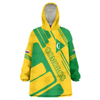 Comoros Flag Wearable Blanket Hoodie with Green and Yellow Design and National Emblem
