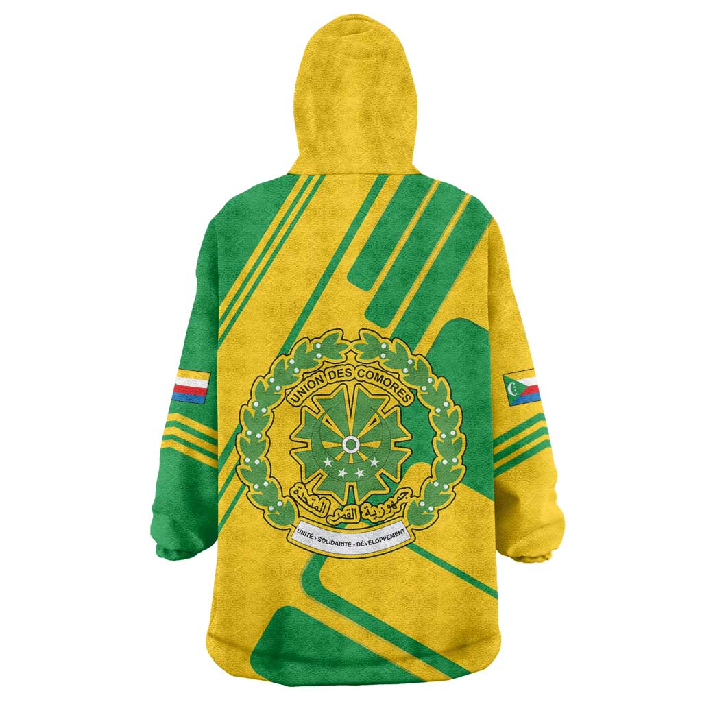 Comoros Flag Wearable Blanket Hoodie with Green and Yellow Design and National Emblem