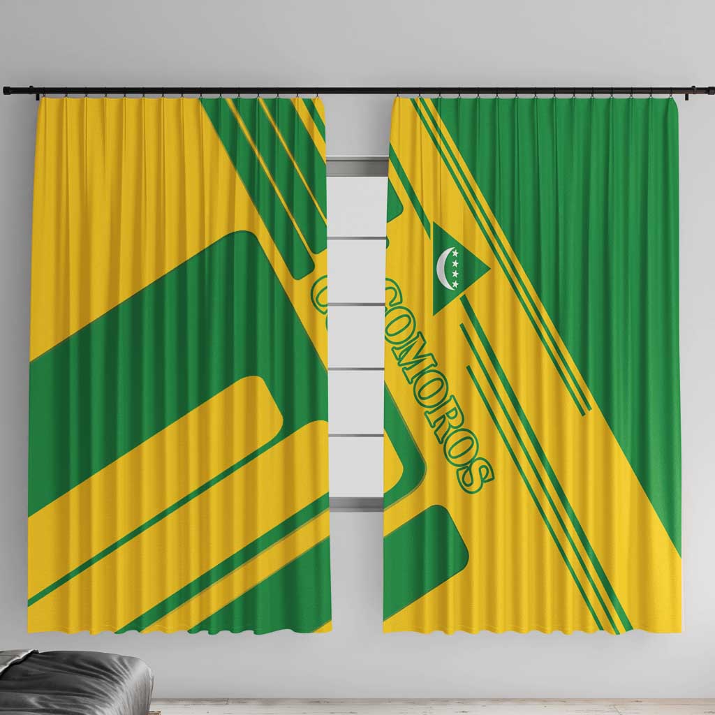 Comoros Flag Window Curtain with Green and Yellow Design and National Emblem