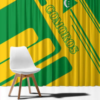 Comoros Flag Window Curtain with Green and Yellow Design and National Emblem