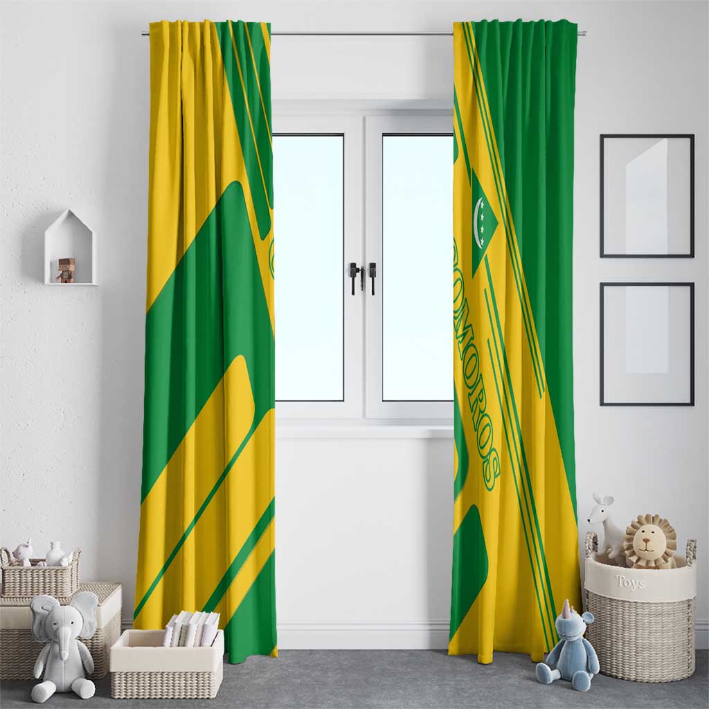 Comoros Flag Window Curtain with Green and Yellow Design and National Emblem