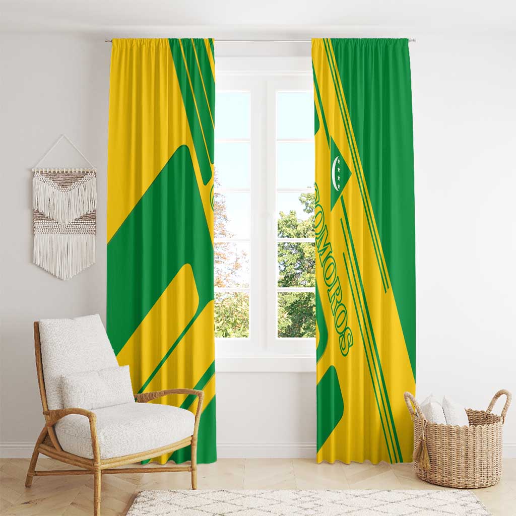 Comoros Flag Window Curtain with Green and Yellow Design and National Emblem