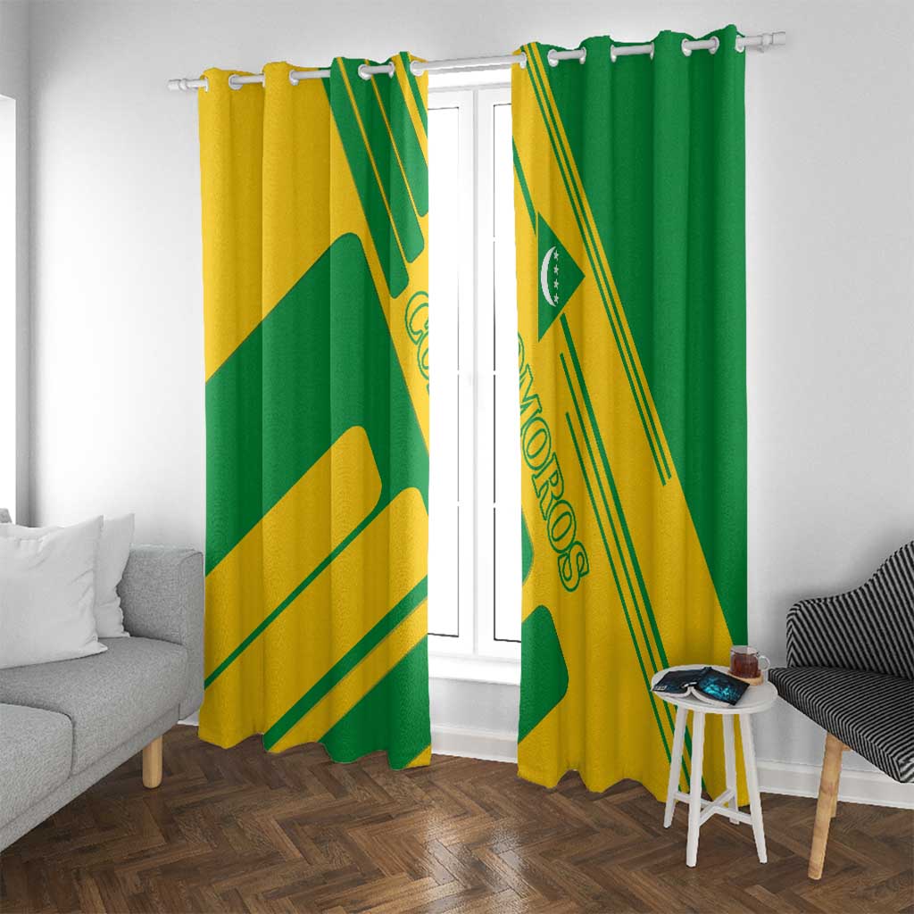 Comoros Flag Window Curtain with Green and Yellow Design and National Emblem