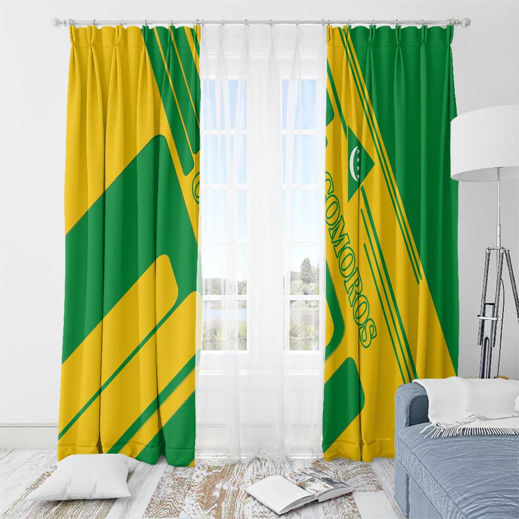 Comoros Flag Window Curtain with Green and Yellow Design and National Emblem
