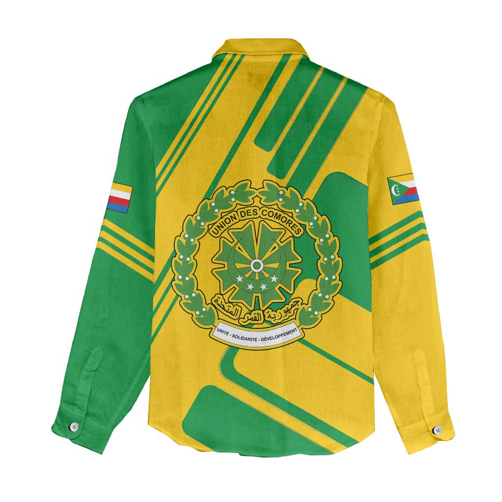 Comoros Flag Women Casual Shirt with Green and Yellow Design and National Emblem