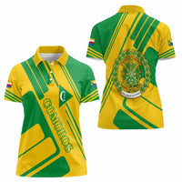 Comoros Flag Women Polo Shirt with Green and Yellow Design and National Emblem