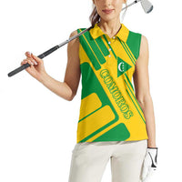 Comoros Flag Women Sleeveless Polo Shirt with Green and Yellow Design and National Emblem