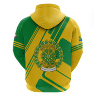 Comoros Flag Zip Hoodie with Green and Yellow Design and National Emblem