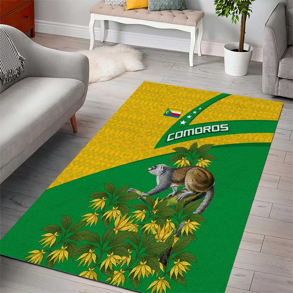 Comoros Area Rug with National Flag Lemur Design and Ylang Ylang Flower Pattern