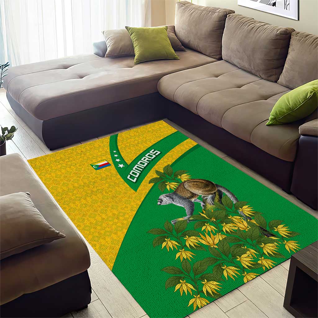 Comoros Area Rug with National Flag Lemur Design and Ylang Ylang Flower Pattern