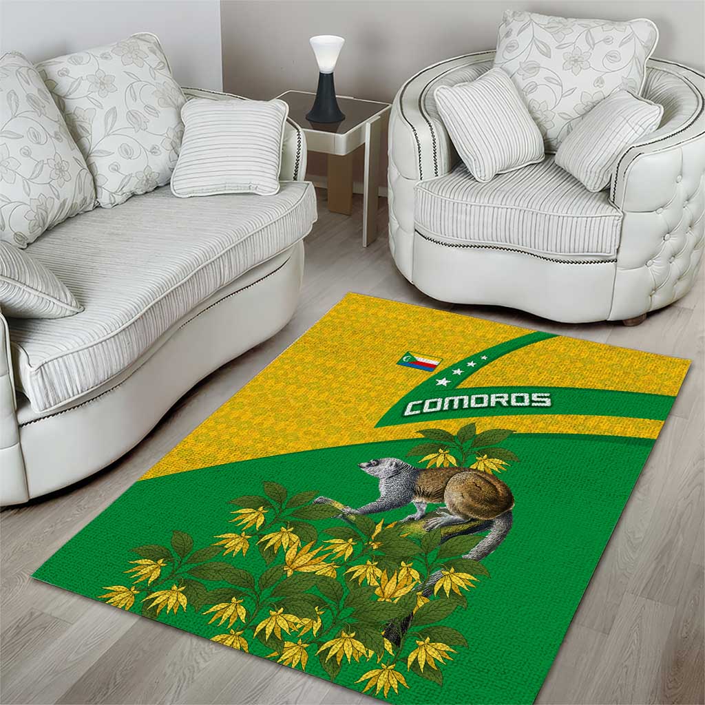 Comoros Area Rug with National Flag Lemur Design and Ylang Ylang Flower Pattern